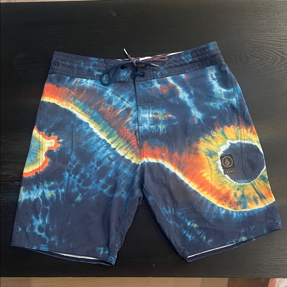 Volcom Men's Tie-Dye Board Shorts - Blue and Orange